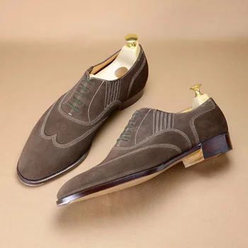 Мъжки обувки-Oxfords, Велур Обикновена обувки на нисък ток с шнур, Професионални Класически Бизнес Официалната обувки