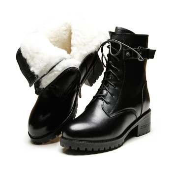 ZXRYXGS/Висококачествени обувки от естествена телешка кожа, топли Зимни Обувки, Нескользящие Престрелки Ботуши на Висок ток, Зимни дамски обувки, ботуши Martin