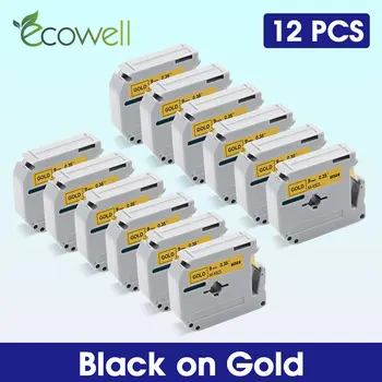 Ecowell 5 / 12PK MK821 Черно злато за Brother MK-821 MK 821 M-K821 9 мм лента за етикети Brother P-Touch PT-70 PT-80 PT-100 PT-65