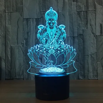 Седнала на лотус Буда 3D фигурка Led лампа Безжичен говорител може да се Регулира по цвят Религиозна статуя Украса на стаята Y60