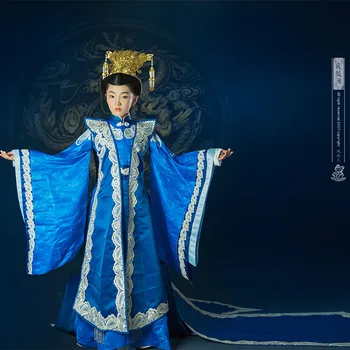 Wei Ye Lan Син костюм принцеса Детски костюм за Ден за защита на децата или фотография на сценичното представяне на Hanfu Princess of Young Wei