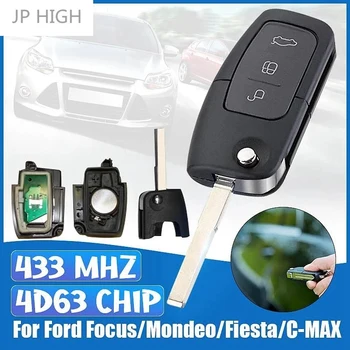 3 Бутона Flip-Сгъваем Дистанционно Управление, Ключ 433 Mhz 4D63 80Bit за Ford Focus, Mondeo, Fiesta Galaxy Ключодържател Калъф HU101 Нож
