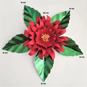 Червени Изкуствени Цветя Със Зелени Листа Fleurs Artificielles Фон САМ Гигантски Хартиени Цветя Декор За Парти Коледа Коледа Deco