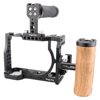 Комплект за камера MAGICRIG DSLR за Sony A7RIII / A7III / A7M3, с горната дръжка, дървена странична дръжка и щипка за кабел HDMI / USB-C.