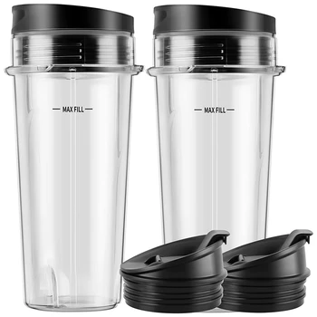 Резервни части за смесител в 2 опаковки, Чаши за Еднократна употреба в 16 унции с капаци за хапки и уплътнения, Съвместими с Аксесоари Ninja Blender