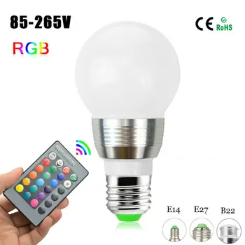 E14 E27 B22 Smart Control Lamp16 Промяна на Цвета на Led RGB Глобус Крушки Винт Байонет База Декорация на Дома, Лампа С IR Дистанционно Управление