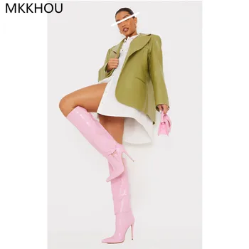 MKKHOU/Модни дамски ботуши до коляното; Нови розови обувки с pattern 
