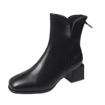 Зимни дамски зимни обувки от спилка 2022 г.; модни дамски обувки на платформа с шнур; женски Черни ботильоны джоб с кръгло бомбе
