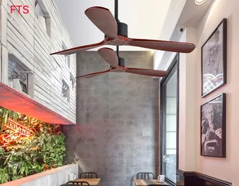 Вентилатор на тавана от масивно дърво ресторант безшумен американски прост вентилатор с дистанционно управление хол домашен ретро-фен, без светлина,