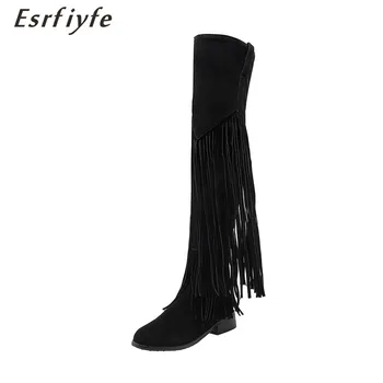 ESRFIYFE/Новост 2021 г.; високи ботуши до бедрата; дамски зимни обувки; дамски ботфорты над коляното; гъвкава Модни обувки; черни Botas Mujer