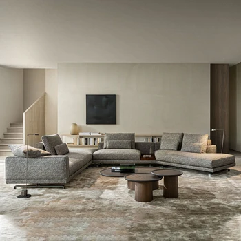 Италиански минималистичен ъглов разтегателен плат с размерите на хола модерен разход на дивана на три четири и пет души