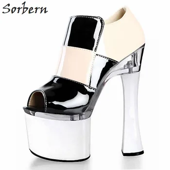 Sorbern/Обувки на Висок квадратен ток, 18 см, със страничен цип, на платформа и блок ток, вечерни обувки, Модерни Обувки, 2018, Дамски Летни обувки