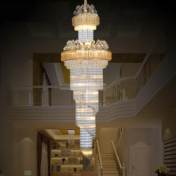 Луксозен полилей стълби led блясък полилей злато К9 кристален модерно осветление За вили, хотели живееща стая
