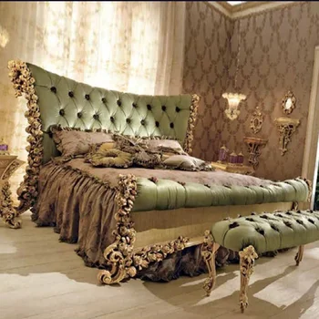 Изработена по поръчка на европейската изцяло от масивна дървесина резбовани двойно легло френска вила принцеса легло розова кърпа сватбена легло