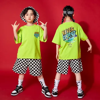 Детски дрехи за изпълнения на рожден ден, костюм в стил хип-хоп, Модерни Дрехи за момичета, на чужд стил, флуоресцентно зелено с къс ръкав