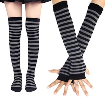 Жените Дъга Райе С Дълъг Коляното Чорапи, Ръкавици Памучни Чорапи За Момичета На Хип-Хоп Скейт Чорапи На Краката Коледа Cosplay Чорапи
