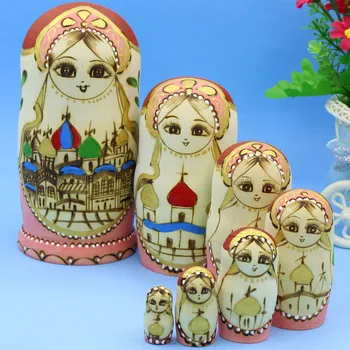 Mnotht Седем цвята пагода Руски Кукли на Висококачествени Сухи Липа гнездене кукли, Дървени САМ Забавни Играчки L30