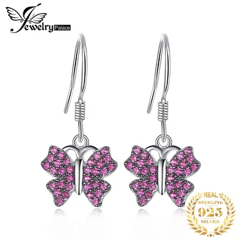 JewelryPalace Пеперуда Червен Розов Рубин е Създаден 925 Сребро Висящи Обеци за Жени, Модни Бижута със Скъпоценни Камъни