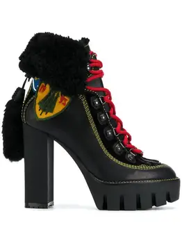 Sestito/дамски обувки с каишка на Щиколотке от овча кожа с бродерия, дамски официални обувки на Дебелото Платформа с Кръгло Бомбе, дамски обувки на Висок Квадратен Ток с шнур