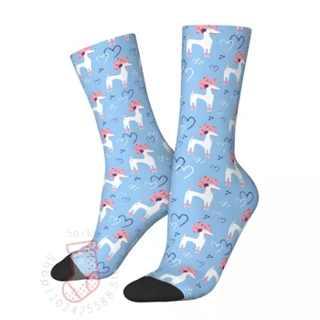 Есенно-Зимни Модни Дамски Мъжки Романтични Сладки Чорапи С Пудел, За Любителите На Кучета, Нескользящие Средни Чорапи-Тръба