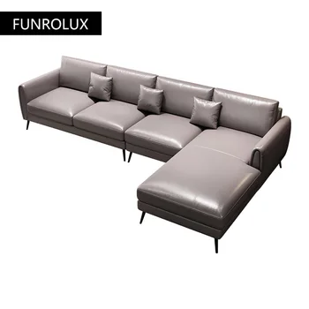Модерен минималистичен кожен диван комбинирана всекидневна пълен ъглов голям и малък апартаментен кожена творчески диван
