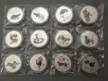 Колекция, издаден от правителството на Китай, Година на производство (2019), една сребърна монета с изображение на дванадесетте зодиакални знаци, 12 бр./компл., Украса, Безплатна доставка