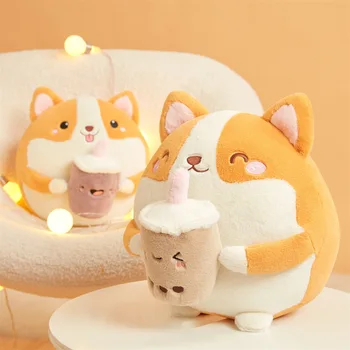 Kawai Балон Чай Плюшени Играчки Corgi Пълнени Кучета, Плюшени Възглавнички Кукли 30 СМ Детски Подарък За Рожден Ден