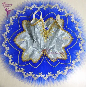 Сребърен професионални Балетное рокля-пакет за жени от синя прежда, Балетен танцов Костюм