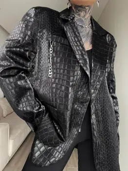 2022 Ново Дамско мотоциклетное кожени палта от изкуствена кожа, свободно палто в стил харадзюку с змеиным модел, черни якета