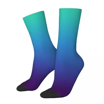 Забавен Луд Чорап за Мъже Русалка Синьо, Лилаво И Зелено Хип Хоп Harajuku Градиентный Цветен Модел С Принтом За Момчета Экипажный Чорап
