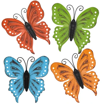 Метална Пеперуда Стенен Декор на 3D Пеперуди Комплект от 4 Стенни художествени Висящи Скулптури в Банята, Хола, Спалнята или Веранда