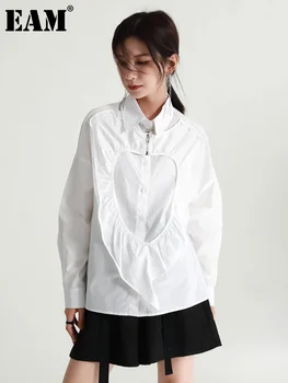 [ИАЛ] Женска Бяла Ежедневна Блуза С волани Голям Размер, Нова Риза Свободно Намаляване С Дълъг Ръкав И ревери, с Модерна Риза Tide Пролет-Есен 2023 1DF1853