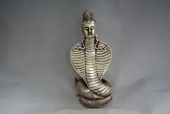 Рядка сребърна резба MingDynasty /Статуя --- статуи на Буда змии с човешко лице, на най-добрата колекция и украса, безплатна доставка