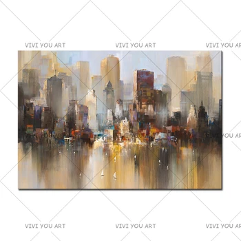 skyline art 100% Ръчна Работа Картина Масло пейзаж на Ню Йорк силует на абстрактна Живопис с маслени Бои върху Платно Картина на Изкуството и За Офис