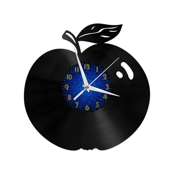Винилови Стенни Часовници Apple Силует, Vinyl Табела LED Часовник Wall Art Black е 12 Инча за Хола Спални