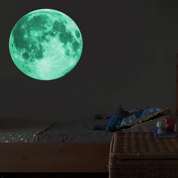 30 см Светещ Луната 3D Стикер на Стената за детска стая, всекидневна, декориране на спалня, стикери за дома, Светещи в тъмното Стикери за Стена