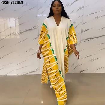 Нови Африкански Рокли за Жени Dashiki Vetement Femme 2022 Секси Халат Африка Базен Riche Анкара Плюс Размер Рокля Африканска Облекло