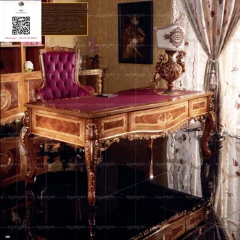 Двустаен нов Луксозно обзавеждане в италиански стил, бюро в европейски стил, Книжния Шкаф, Комбиниран Компютърен маса от масивно Дърво с дърворезба, Бюро