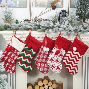 Начало Декор Плетене Коледни Чорапи, Декориране На Детски Бонбони Подарък Пакет Коледно Дърво Висулка Украса Скандинавските Подаръци
