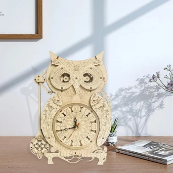 Направи си САМ 3D Дървен Пъзел Пъзел Ретро Махалото Бухал Часовник Модел Ръчна Скоростна Творчески Събрани Пъзел Играчки, Подаръци За Възрастни