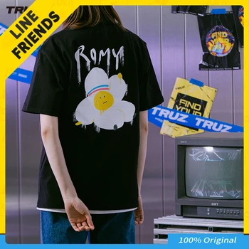 Line Friends/ Оригинална Кафява Тениска TRUZ с Къси ръкави и Шарките на аниме, Летни Модни Памучни Блузи с Къс ръкав за Момчета и Момичета