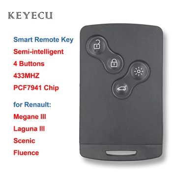 Keyecu Полуинтеллектуальная Смарт-карта за дистанционно ключ 4 Бутона 433 Mhz PCF7941 Чип за Renault Megane Laguna III 3 Scenic Fluence