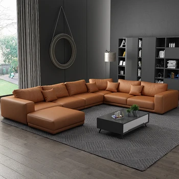 Скандинавски текстилен диван с подвижни и моющейся комбинация U-образна мека мебел в хола