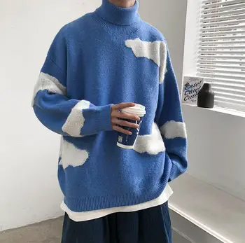Зимни Мъжки Поло Топло Мода Случайни Вязаный Свободен Пуловер Пуловер
