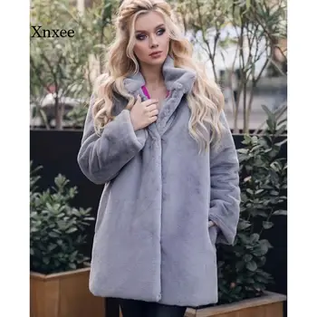 Зимна изкуствена палто от естествена кожа на Норка, дамско палто, Ново, Модерно палто, Висококачествено Дамско Дълго Однотонное Топло и утолщенное