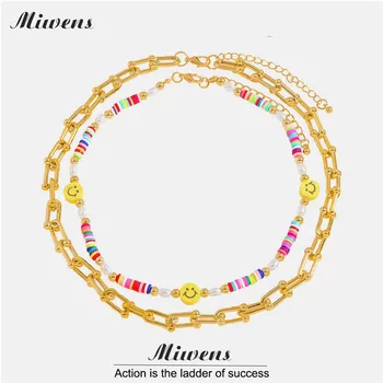 Miwens 2 бр./компл. Златен Цвят на Метални Chokers Колие за Жени Heishi Връзка Колие Бохо Сватбена Усмивка на Лицето Бижута на Едро 2022