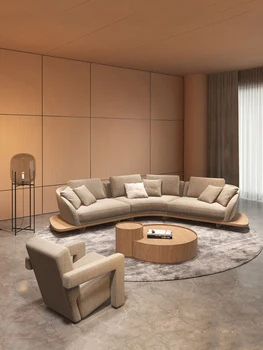 Висококачествен текстилен разтегателен матова тъкан извити ъглова всекидневна с прости модерен японски дървена цветен профилирана голям семеен диван