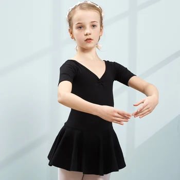 Нови Танцови поли с къси ръкави за момичета, Детски памучен балетната танцови, Балетное рокля за деца, Детско рокля-пакетче, Детско танцово рокля