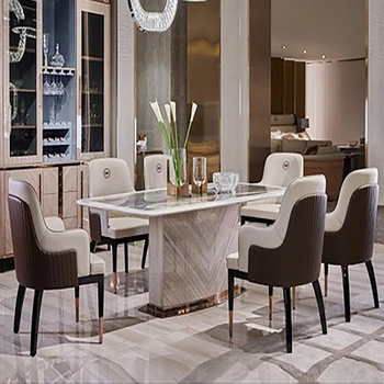 Постмодернистский италиански стил светъл луксозна мраморна маса за хранене и стол разход на домакинство правоъгълен размер трапезария кв.