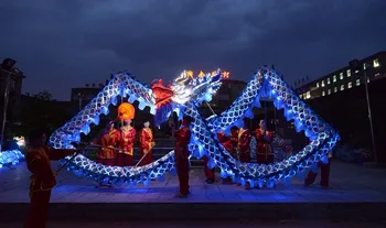 7 м Дължина с Размер 5 златно 6 студентски led фенери Китайски ТАНЦ на ДРАКОНА ОРИГИНАЛНИ Дракон с подпори Фестивал на Празничен Костюм
